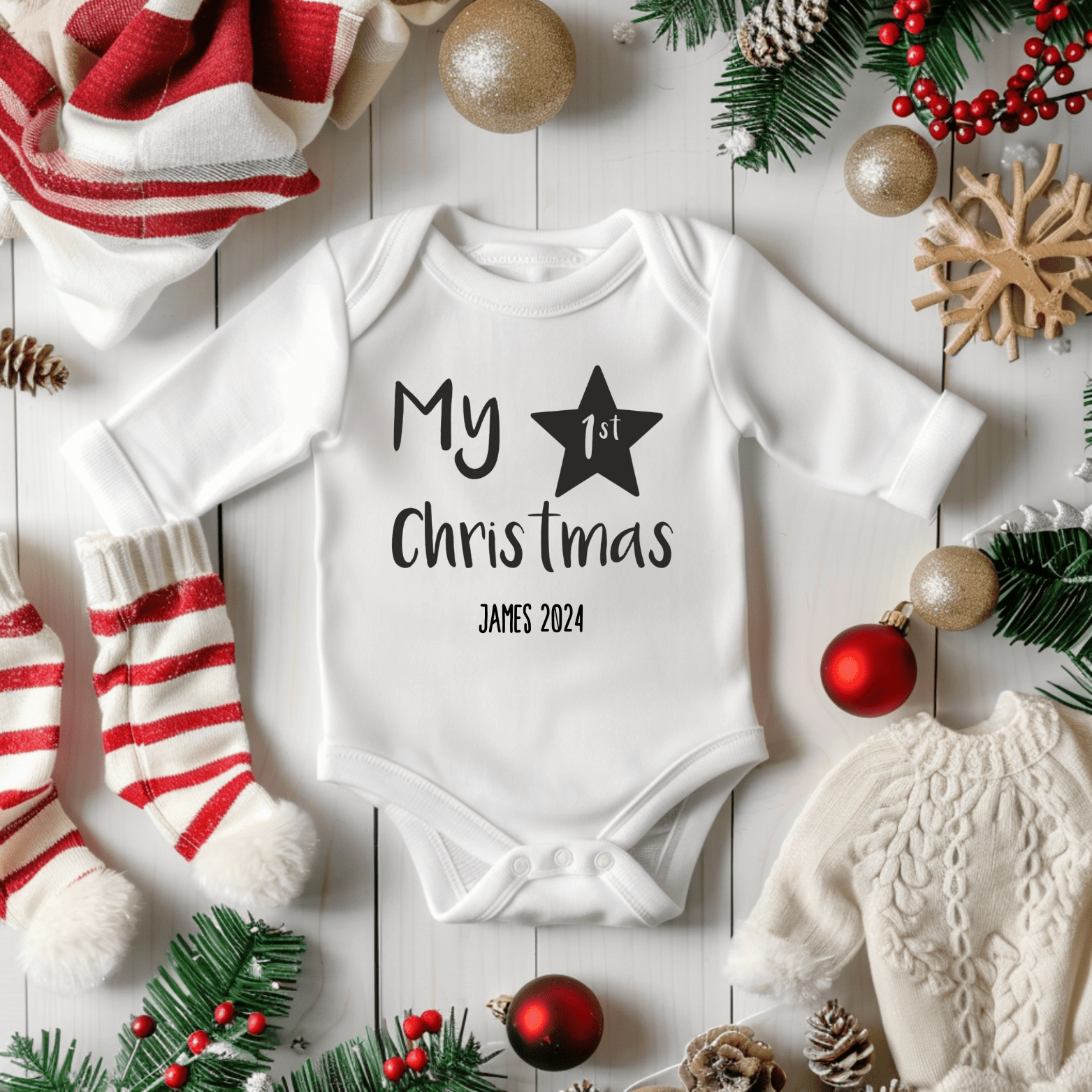 Liefpersoonlijk.nl | Romper | First Cristmas Naam + Jaar